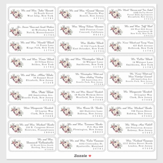 Étiquettes d'adresse de invité de mariage Individu (Feuille)