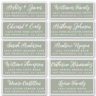 Étiquettes d'adresse de invité de mariage vert sau
