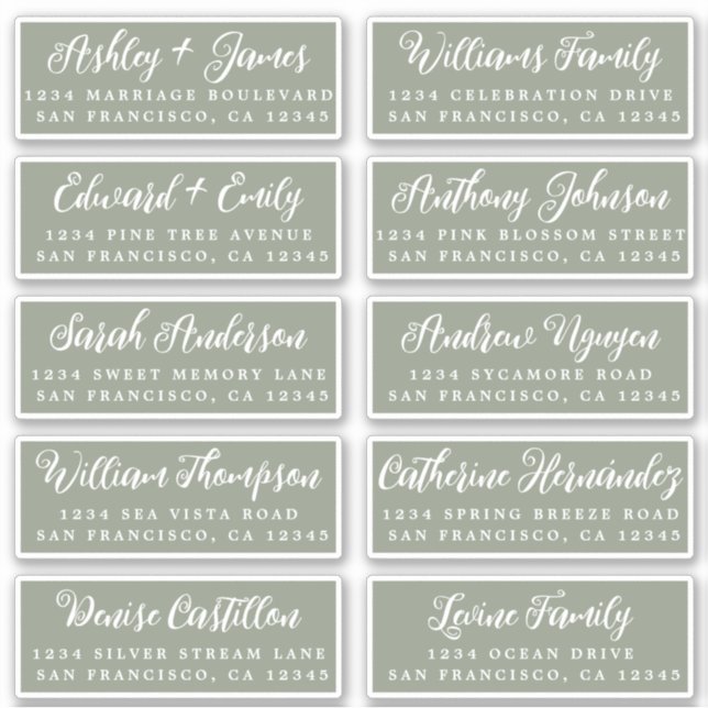 Étiquettes d'adresse de invité de mariage vert sau (Devant)