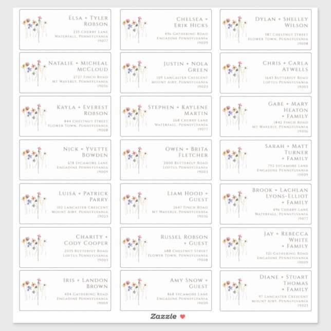 Étiquettes d'adresse de l'invité Fleur sauvage col (Feuille)