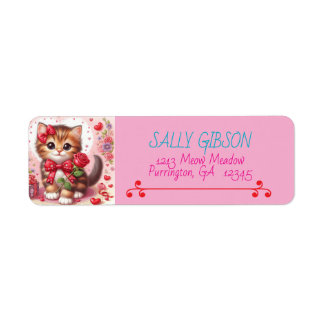Étiquettes d'adresse de mariage Chat Rose | Whiske