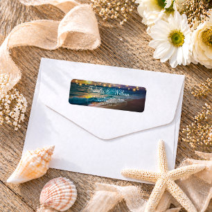 Étiquettes d'adresse de mariage de plage avec guir