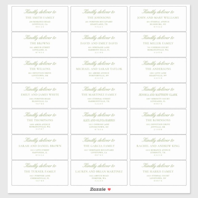 Étiquettes d'adresse de mariage élégantes vert sau (Feuille)