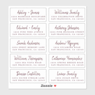 Étiquettes d'adresse de mariage en bordeaux pour i
