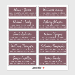 Étiquettes d'adresse de mariage en bordeaux pour i