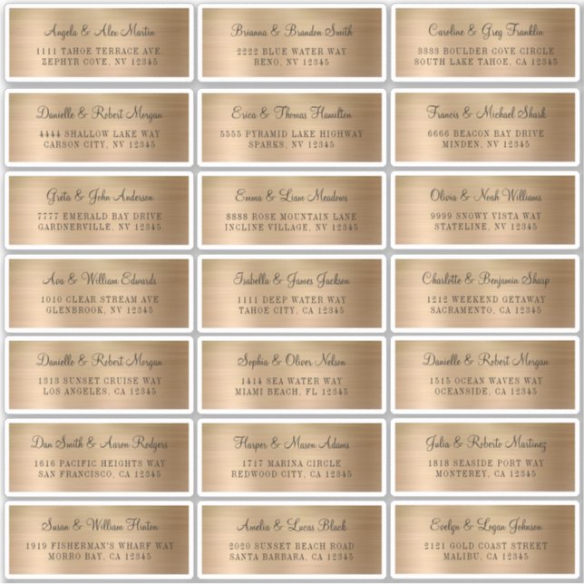 Étiquettes d'adresse de mariage en feuille d'or fa (Devant)