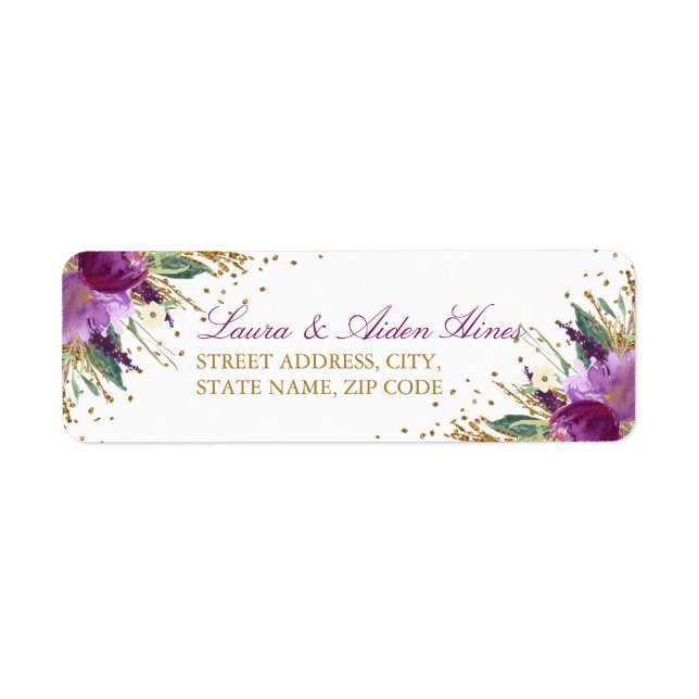 Étiquettes d'adresse de mariage Floral Sparkling A (Devant)