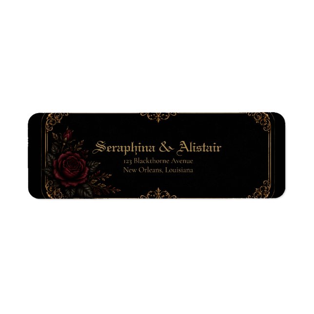 Étiquettes d'adresse de mariage gothique foncé élé (Devant)
