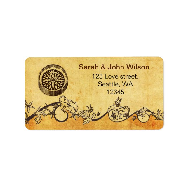 étiquettes d'adresse de mariage nautique compas ru (Devant)