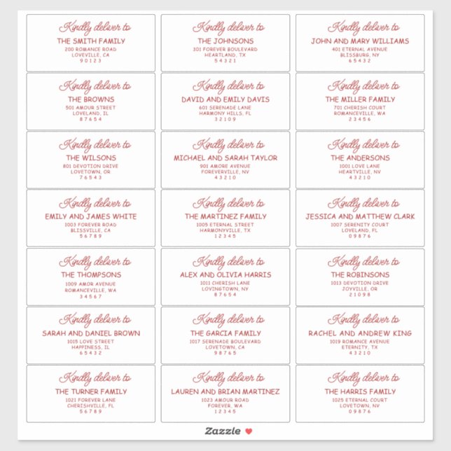 Étiquettes d'adresse de mariage rétro rouge et bla (Feuille)