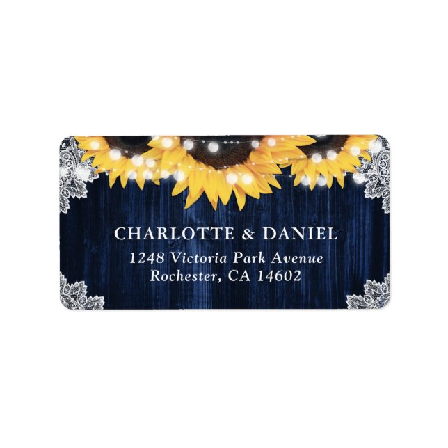 Étiquettes d'adresse de mariage rustique tournesol (Devant)
