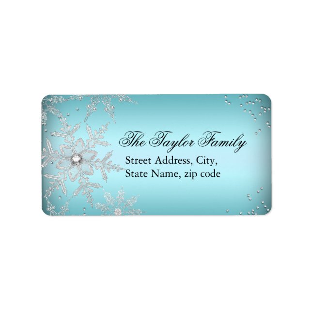 Étiquettes d'adresse de Noël Bleu Flocon de Neige  (Devant)