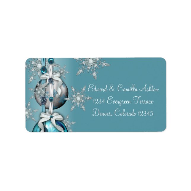 Étiquettes d'adresse de Noël Bleu Turquoise Blanc  (Devant)