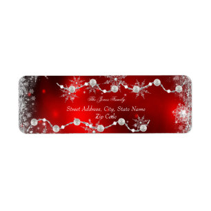 Étiquettes d'adresse de Noël rouge flocon de crist