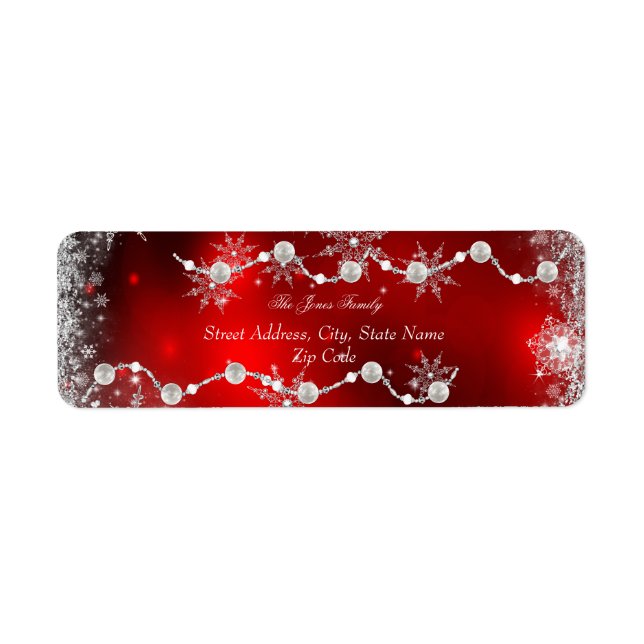 Étiquettes d'adresse de Noël rouge flocon de crist (Devant)