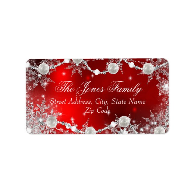Étiquettes d'adresse de Noël rouge flocon de neige (Devant)