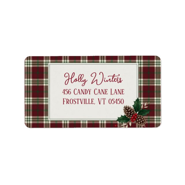 Étiquettes d'adresse de Noël Rustique à carreaux a (Devant)