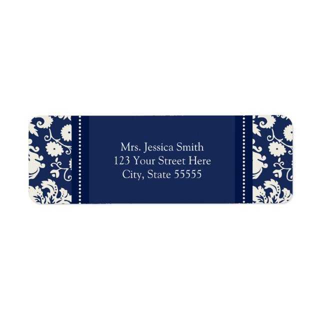 Étiquettes d'adresse de retour bleu blanc Damas pe (Devant)