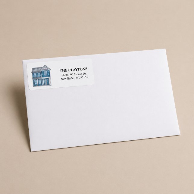 Étiquettes d'adresse de retour Bleu Maison (Créateur téléchargé)