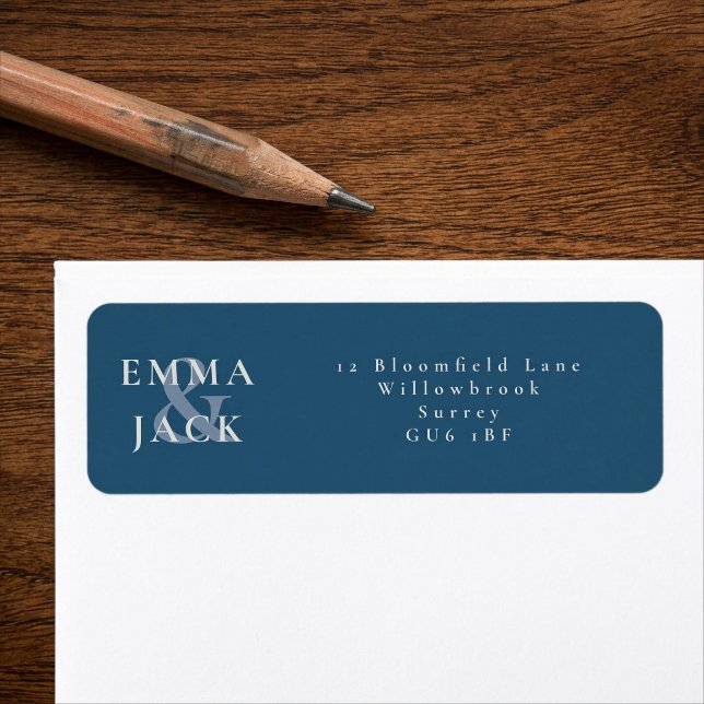 Étiquettes d'adresse de retour bleu minimal avec n (Blue Minimal ampersand names address Label)