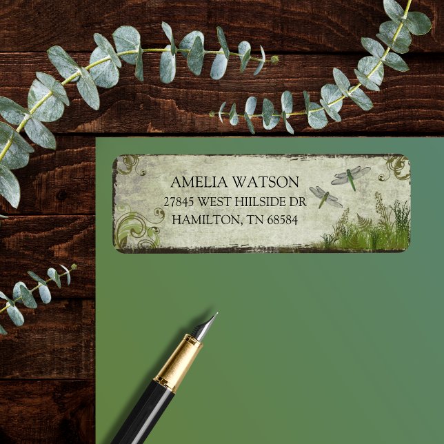 Étiquettes d'adresse de retour botanique rustique  (Dragonfly Rustic Botanical Return Address Labels)