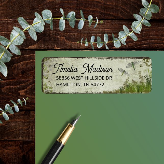 Étiquettes d'adresse de retour botaniques rétro Li (Retro Dragonfly Botanical Return Address Labels)