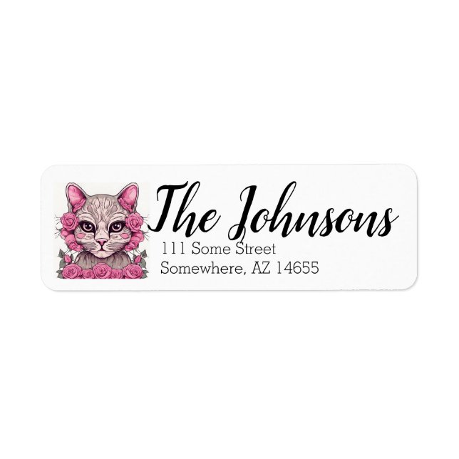 Étiquettes d'adresse de retour Chat avec des roses (Devant)