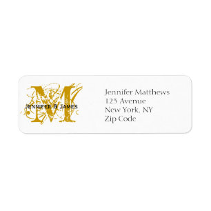 Étiquettes d'adresse de retour Chic Monogram Gold