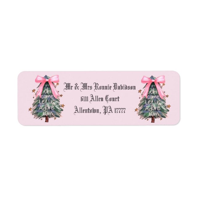 Étiquettes d'adresse de retour d'arbre à ruban ros (Devant)