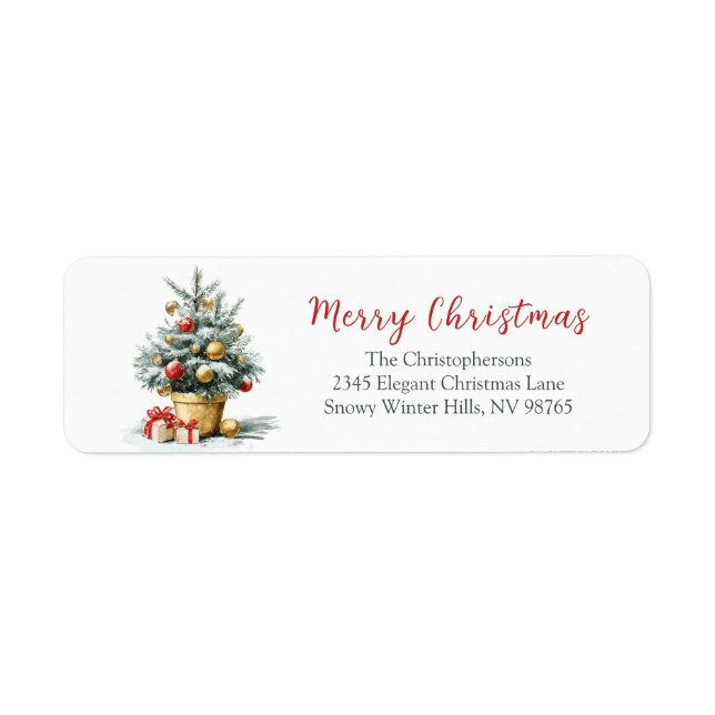 Étiquettes d'adresse de retour d'arbre de Noël élé (Devant)