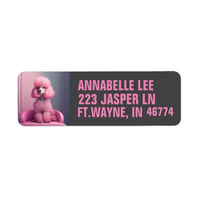 ÉTIQUETTES D'ADRESSE DE RETOUR D'ART POODLE ROSE (Devant)