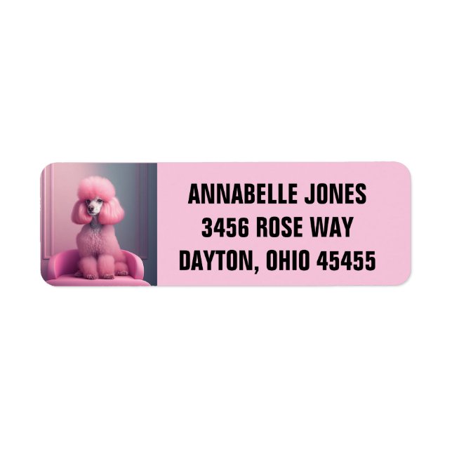 ÉTIQUETTES D'ADRESSE DE RETOUR D'ART POODLE ROSE (Devant)
