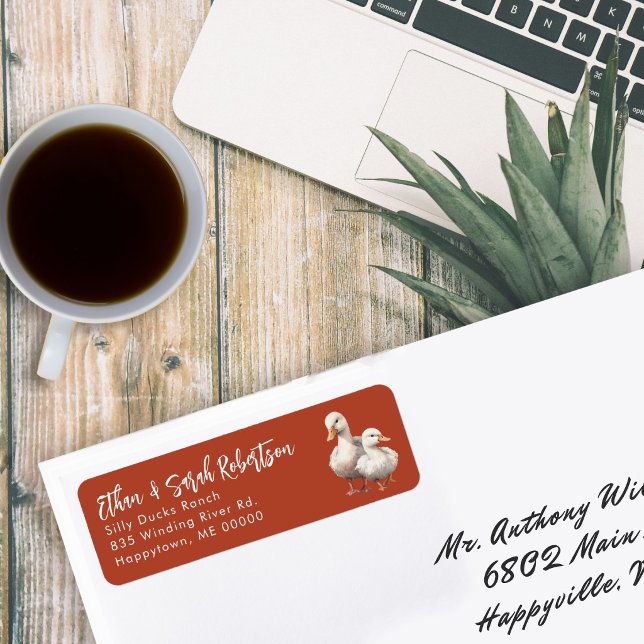 Étiquettes d'adresse de retour de canards orange r (Créateur téléchargé)