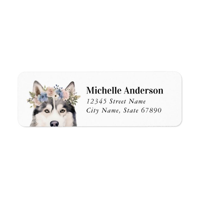 Étiquettes d'adresse de retour de chien Husky (Devant)