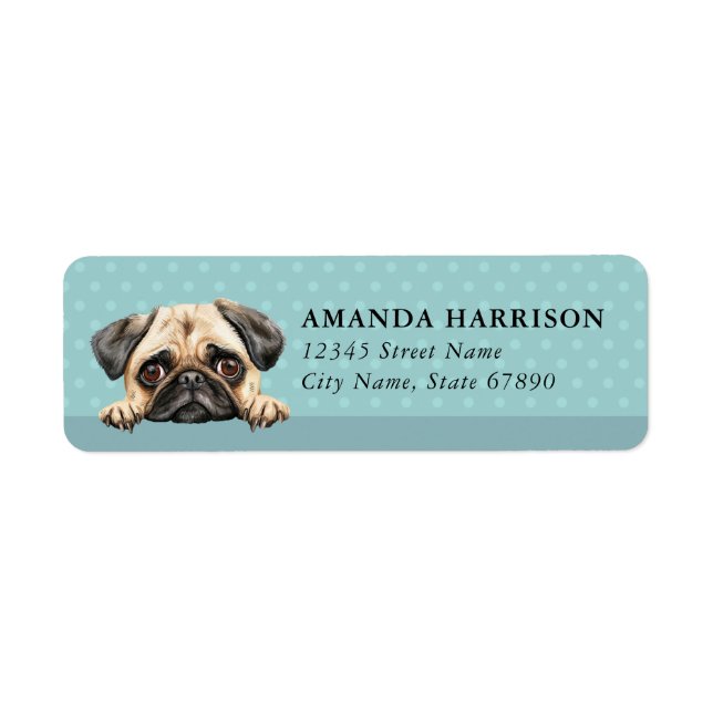 Étiquettes d'adresse de retour de chien Pug (Devant)