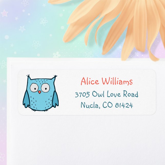 Étiquettes d'adresse de retour de chouette bleue m (Cute blue owl return address labels. 🦉)