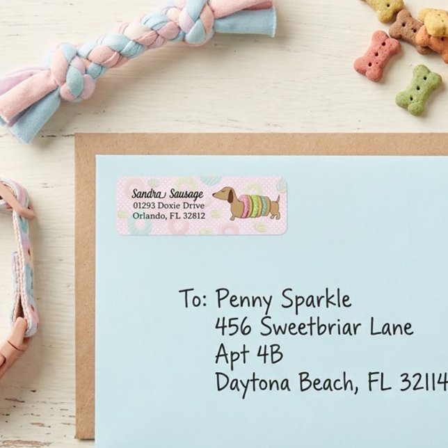 Étiquettes d'adresse de retour de Dachshunds et Do (Dachshunds and Donuts Return Address Labels Doxies)