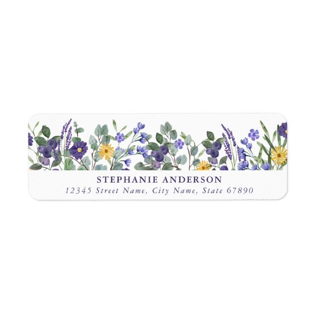 Étiquettes d'adresse de retour de fleurs violettes (Devant)