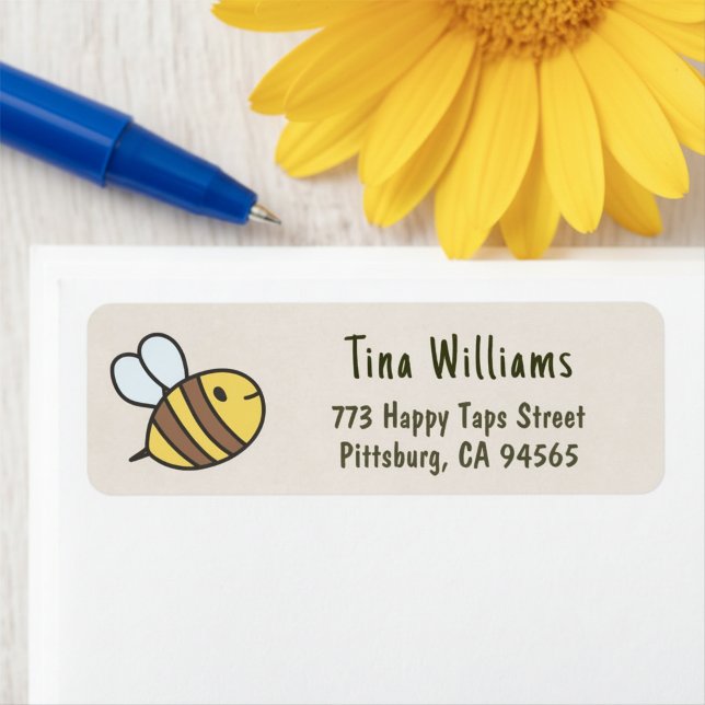Étiquettes d'adresse de retour de jolie abeille (Whimsical bee return address labels.)