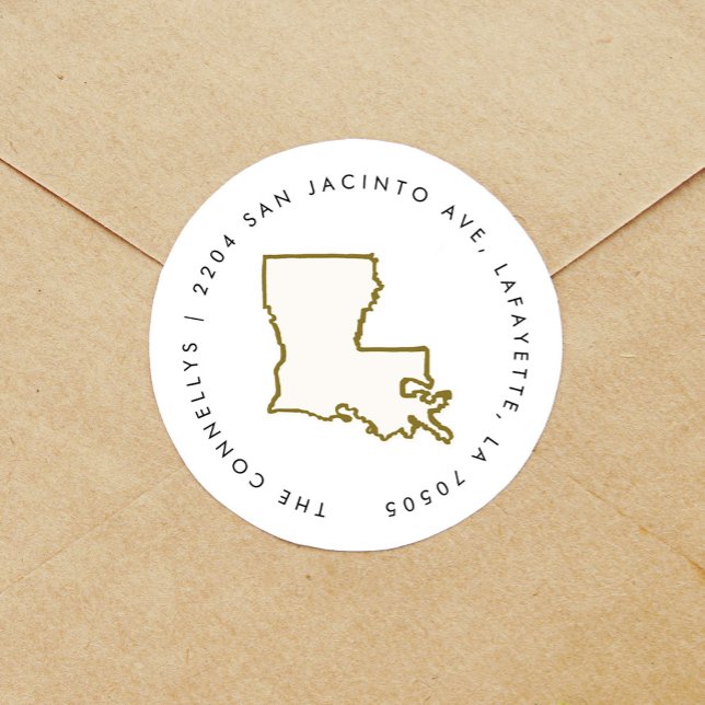 Étiquettes d'adresse de retour de l'État de Louisi (Louisiana state illustration round sticker return address labels.)