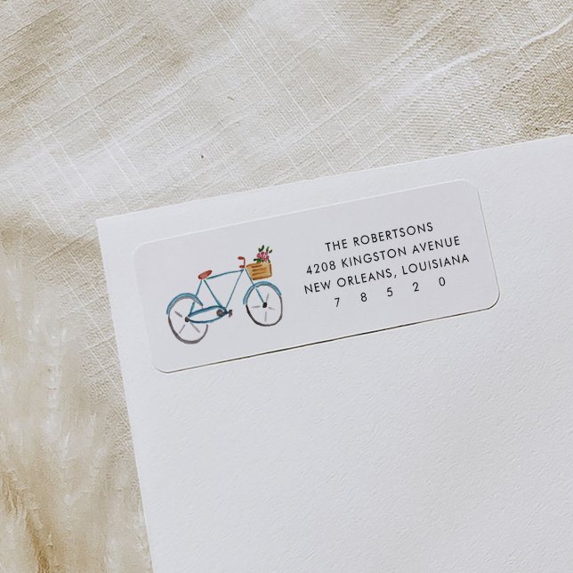 Étiquettes d'adresse de retour de livraison floral (Bicycle illustration return address labels.)
