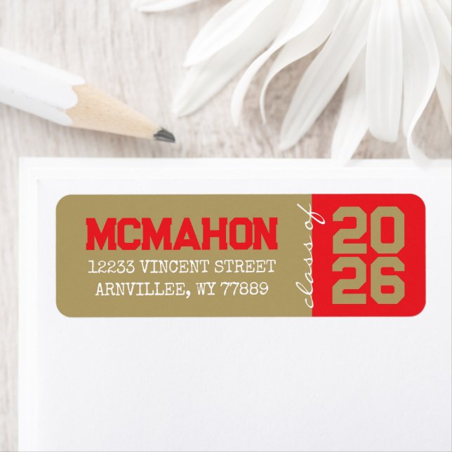 Étiquettes d'adresse de retour de l'or et du rouge (En situation)