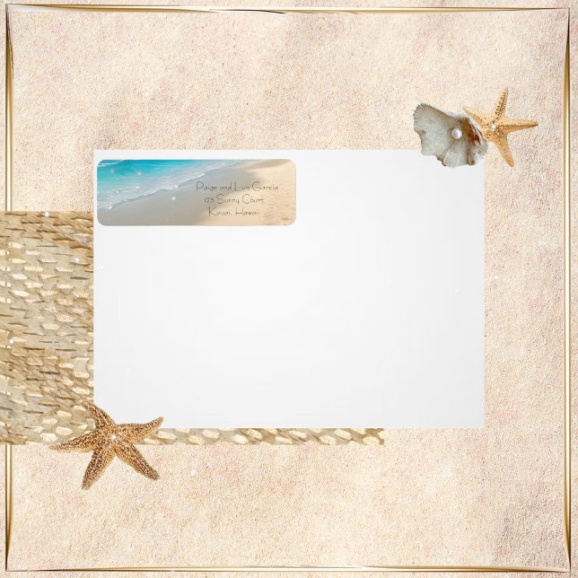 Étiquettes d'adresse de retour de mariage de plage (Créateur téléchargé)