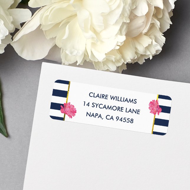 Étiquettes d'adresse de retour de Navy Stripe & Pi (Créateur téléchargé)