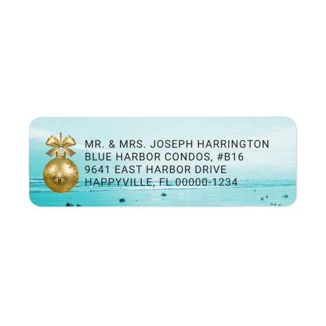 Étiquettes d'adresse de retour de Noël Blue Beach (Devant)
