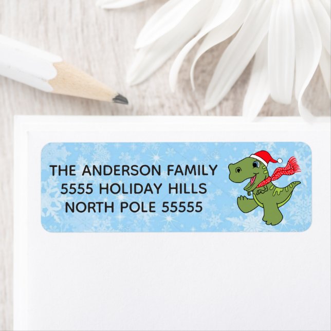 Étiquettes d'adresse de retour de Noël de dinosaur (En situation)