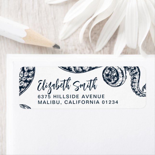 Étiquettes d'adresse de retour de pieuvre marine (En situation)