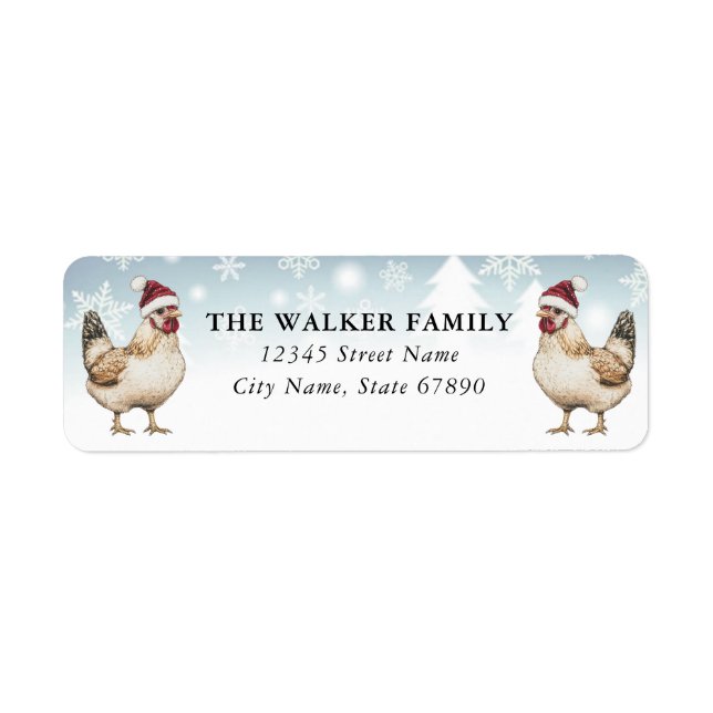 Étiquettes d'adresse de retour de poulets de Noël (Devant)
