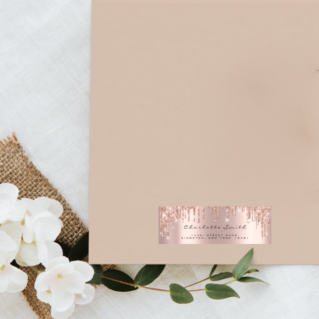 Étiquettes d'adresse de retour de Rose flush (Sparkly Drips Rose Blush Return Address Labels)
