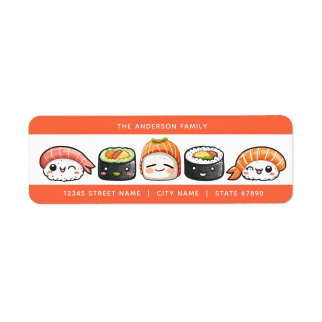 Étiquettes d'adresse de retour de Sushi (Devant)
